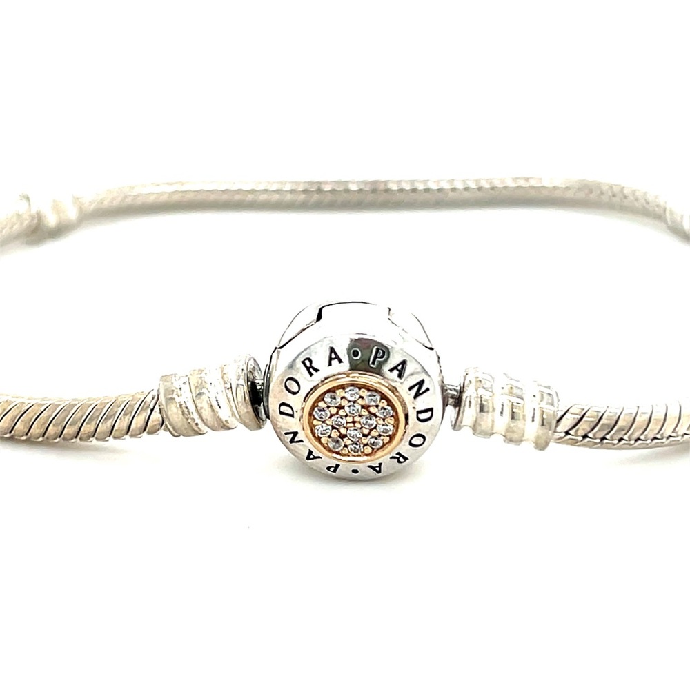 Pandora Two-Tone Pave Cz Signature Clasp Bracelet - Picture 2 of 5